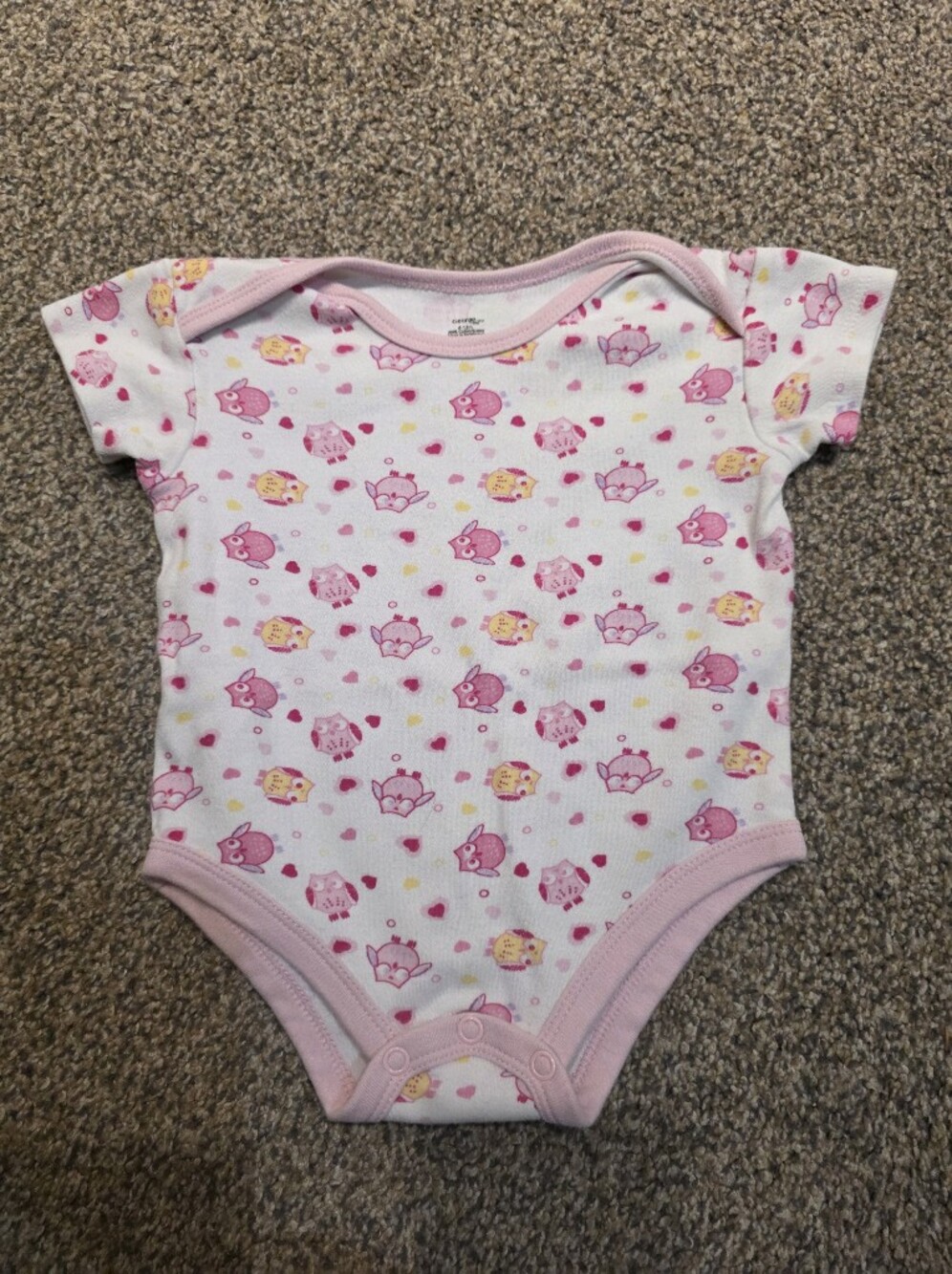3/$10 George Pink and Yellow Owl Print Baby One-Piece Bodysuit